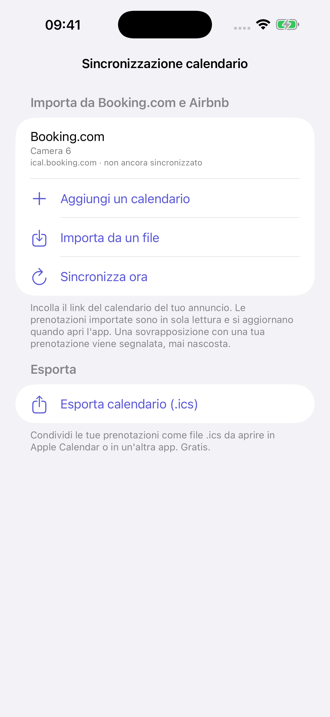Sincronizzazione calendari: importa le prenotazioni da Booking.com e Airbnb, esporta le tue come .ics.